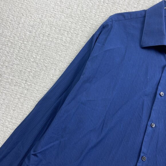 Calvin Klein Shirt Mens 17 1/2 Blue Plaid Regular Preppy Dress Shirt long sleeve - Picture 3 of 15